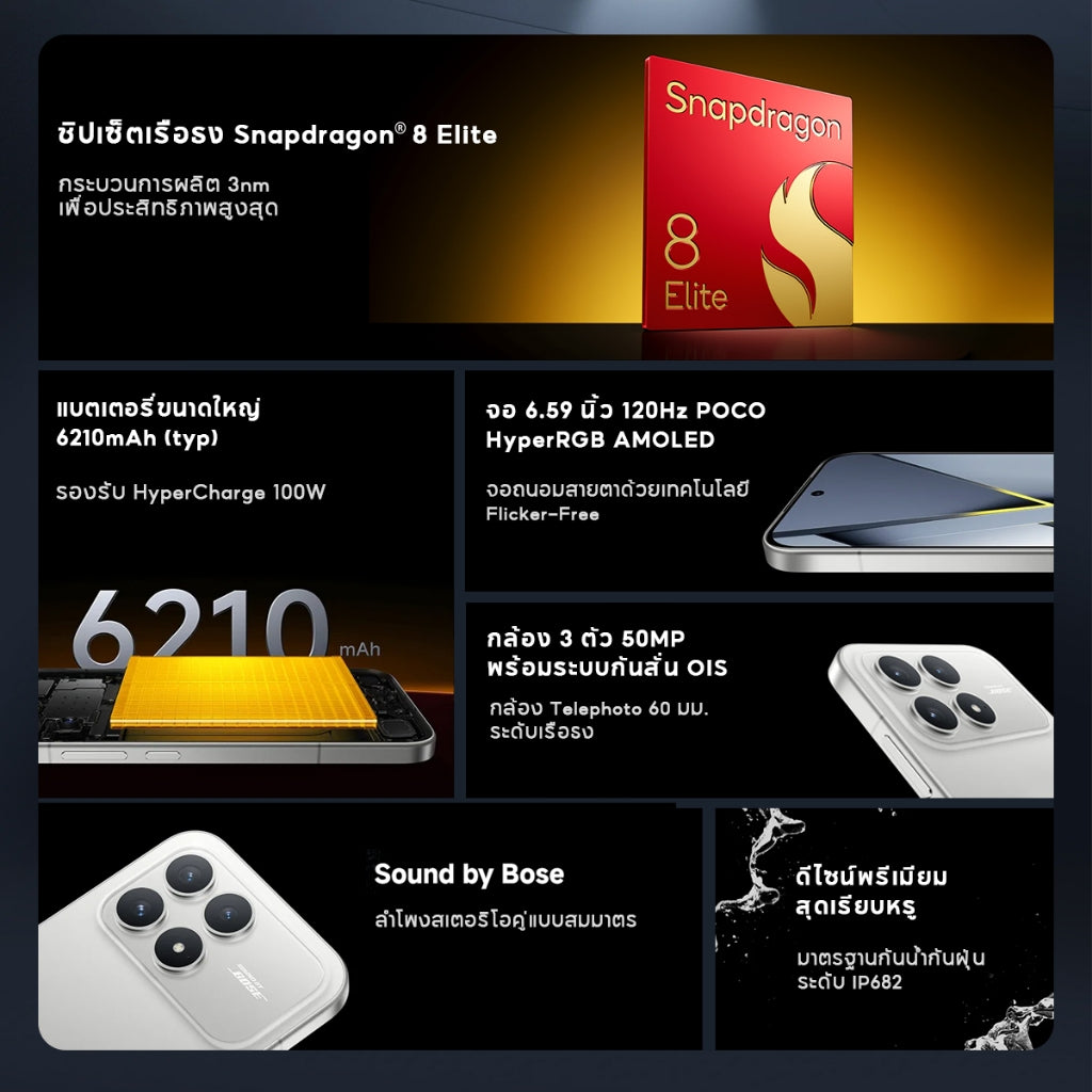 POCO F8 PRO 5G 12+256/12+512 Snapdragon® 8 Elite ล้องสามตัว 50MP พร้อม OISความคมชัดระดับ 120Hz