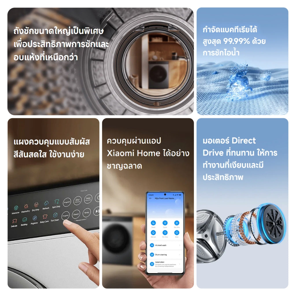 Xiaomi Mijia Front Load Washer Dryer เครื่องซักและอบผ้าฝาหน้า Inverter 10.5 กก. ซักไอน้ำ ขจัดแบคทีเรีย ซักอบ 2in1