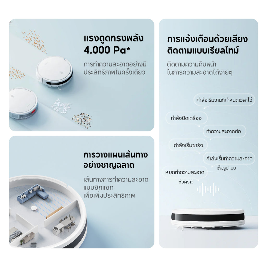 Xiaomi Mi Mijia Robot Vacuum Mop E10/E10C / E5 หุ่นยนต์กวาด เครื่องดูดฝุ่น ดูดแรง 4000Pa โหมดคู่ดูดฝุ่น/ถูพื้น