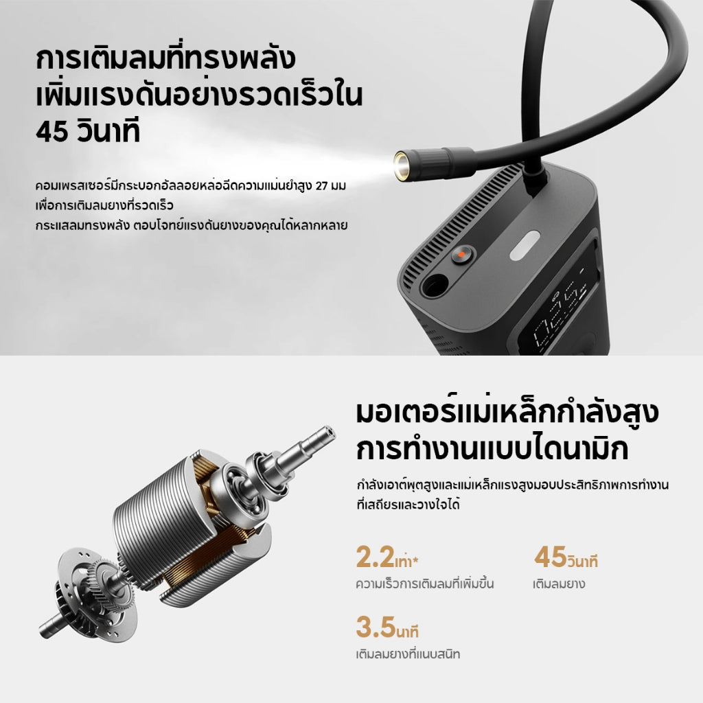 Xiaomi Portable Electric Air Compressor 2 Pro เติมลมเร็ว อายุการใช้งานแบตเตอรี่ยาวนาน ไฟแสดงสถานะหลายโหมด