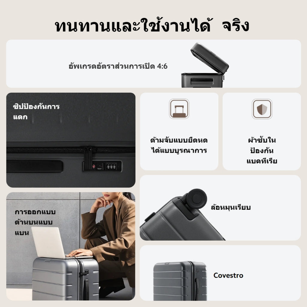 Xiaomi Luggage Classic Pro ตู้แบ่ง 4:6 ล็อครหัส TSA ล้อหมุนอิสระที่มีความไว การออกแบบด้านบนแบน ตู้แบ่ง 4:6 เคส PC