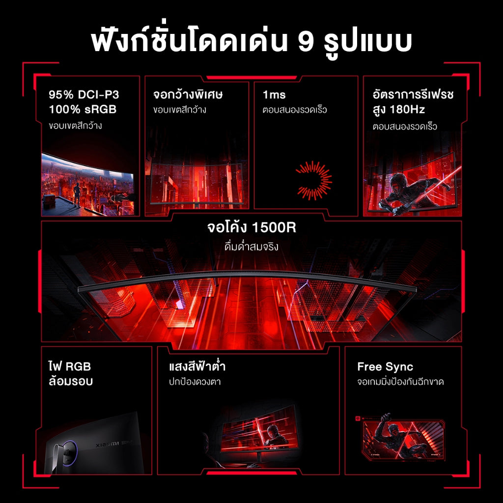Xiaomi Curved Gaming Monitor G34WQi จอกว้าง 34" WQHD 21:9 อัตรารีเฟรช 180Hz ความโค้ง 1500R คมชัด 3440×1440