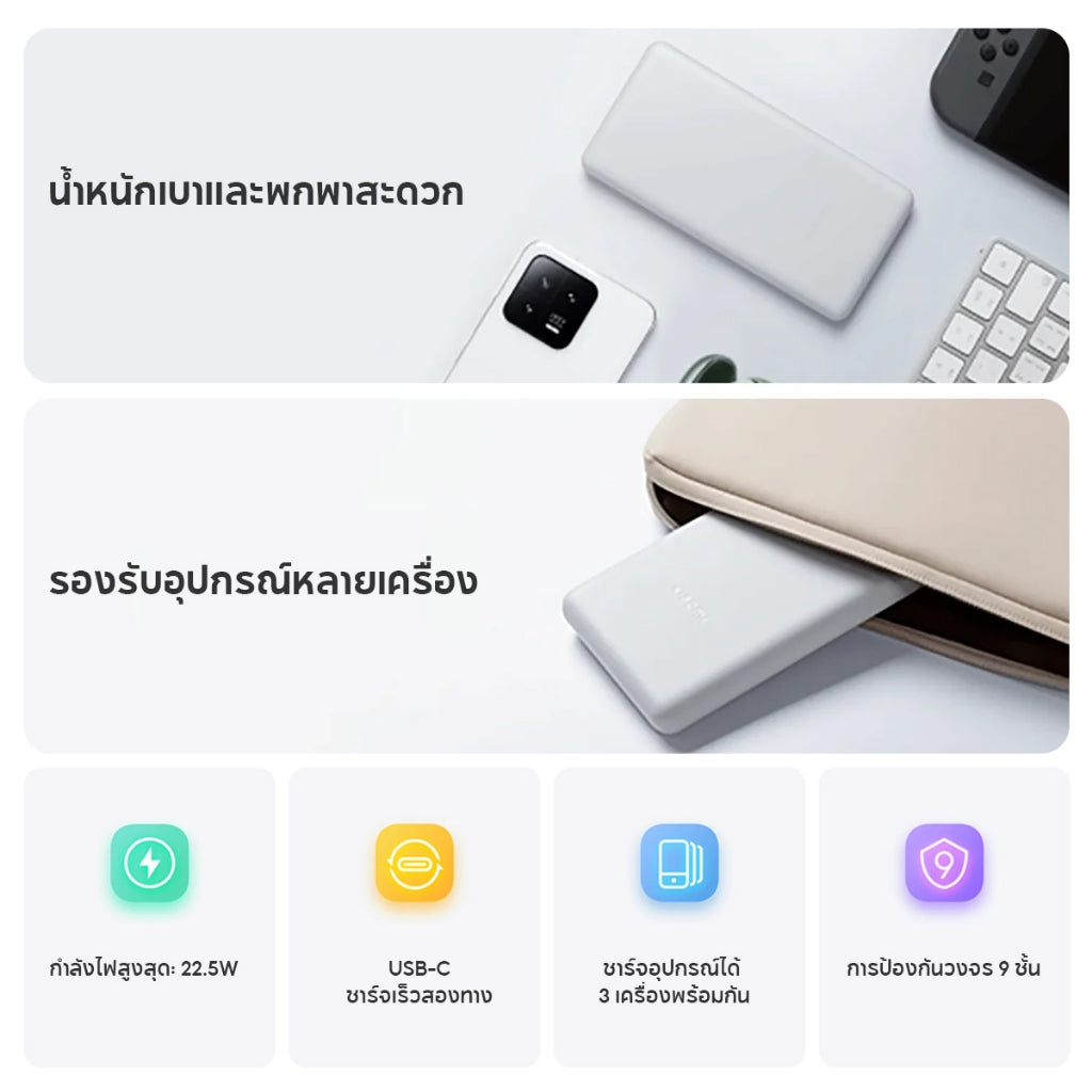 Xiaomi Power Bank 10000mAh 22.5W Lite พาวเวอร์แบงค์ แบตสำรอง Type-C 22.5W ชาร์จเร็วสองทิศทาง ความจุสูง 10000mAh
