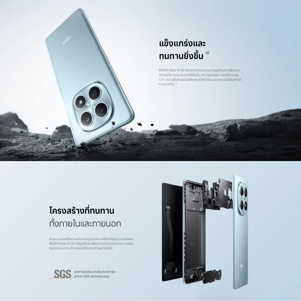 Xiaomi Redmi Note 15 5G ชิปเซ็ตเร็วแรง Snapdragon 6 Gen 3 กล้องระดับโปร ความคมชัดสูง108MP ความจุแบตเตอรี่ 5520mAh