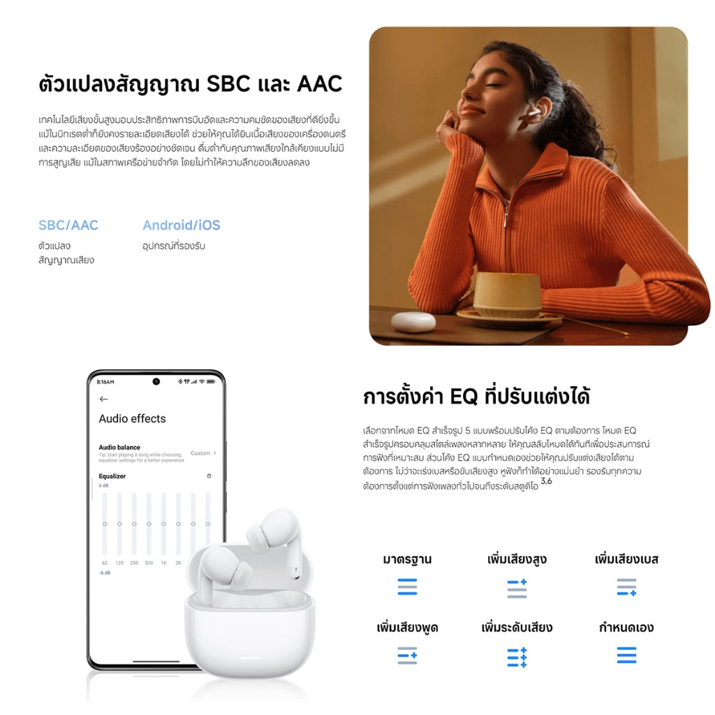 Xiaomi Redmi Buds 8 Lite Wireless Bluetooth Earphone แบตเตอรี่ใช้งานได้นาน 36 ชั่วโมงตัดเสียงรบกวน 42dB