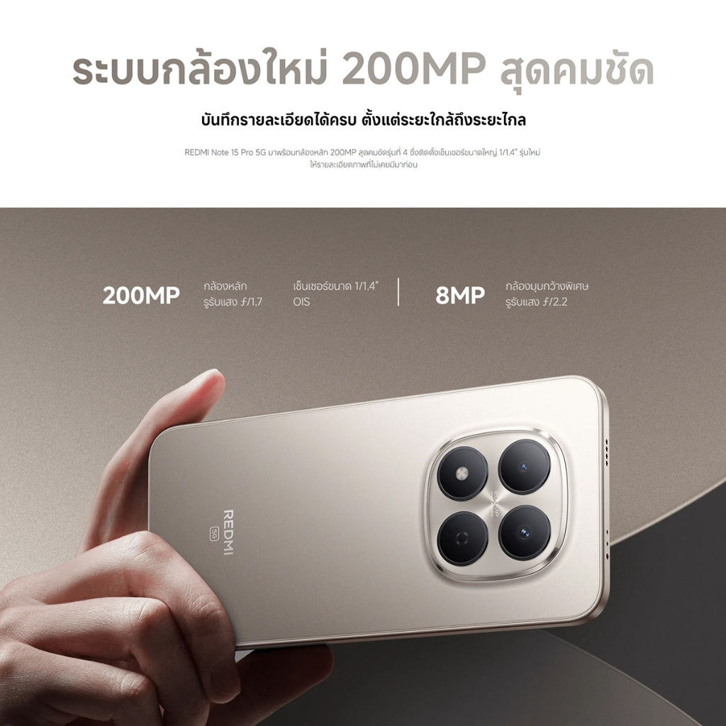Xiaomi Redmi Note 15 Pro 5G ชิป MTK Dimensity 7400 Ultra กล้องระดับโปร'ความคมชัดสูง 200MP แบตเตอรี่ 6580mAh