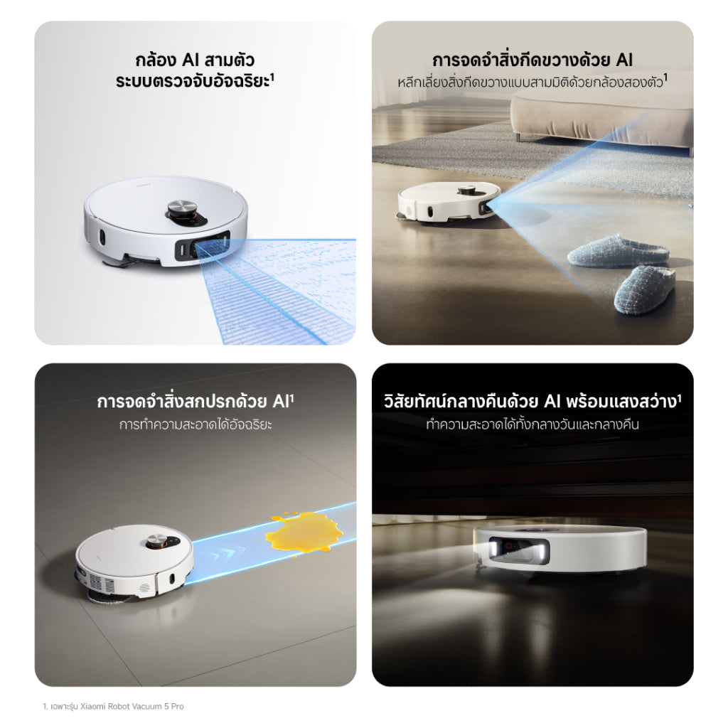 [New] Xiaomi Robot Vacuum 5 Pro 20000Pa ระบบรับรู้อัจฉริยะด้วยกล้อง AI Triple-Camera เรดาร์ DToF อัจฉริยะปรับยืด-หดได้